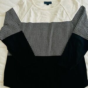 Karen Scott Black and White Textured Cotton Sweater XL